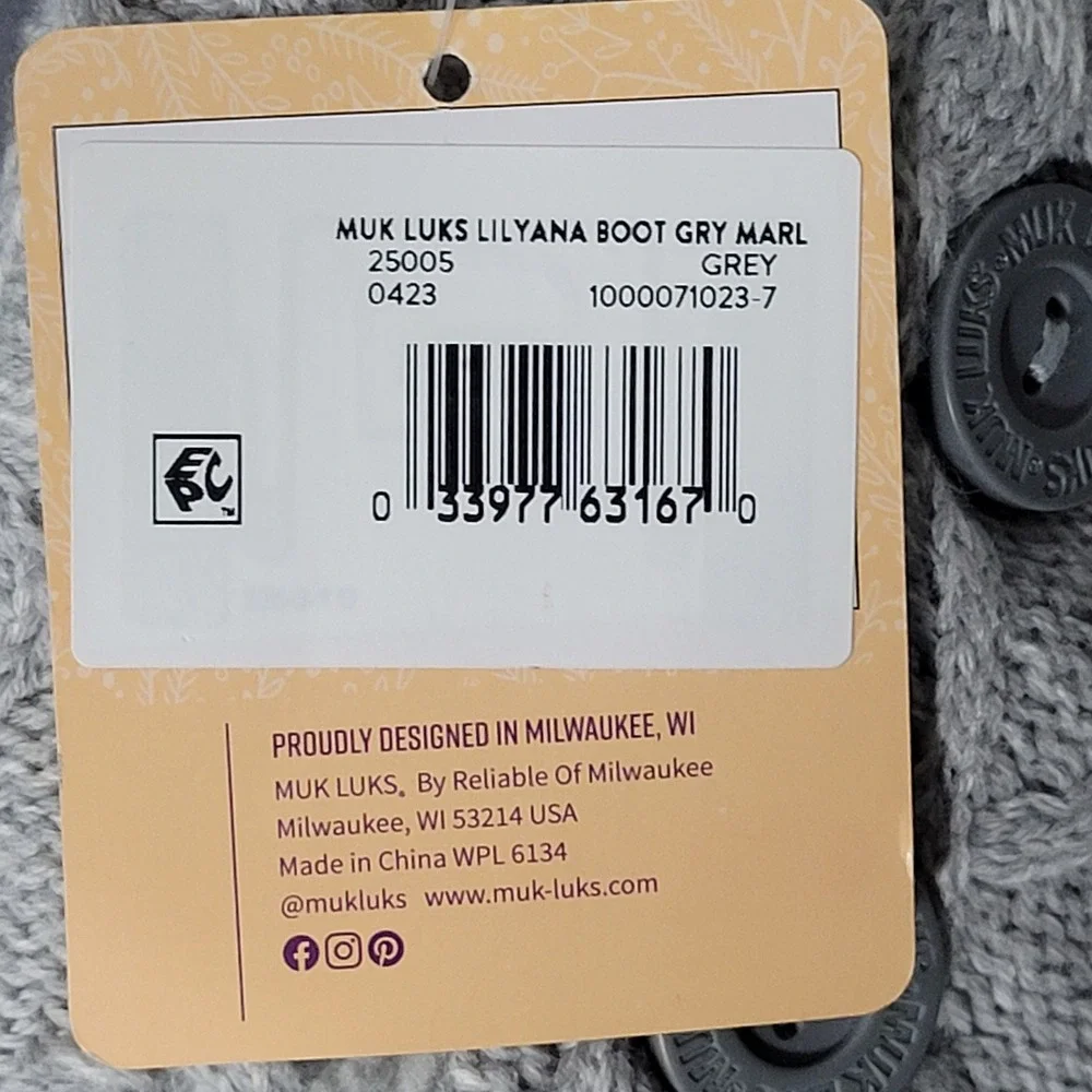 Muk Luks Lilyana Boot Womens Size 7 Grey Marl Cable Knit Faux Fur Lilyana